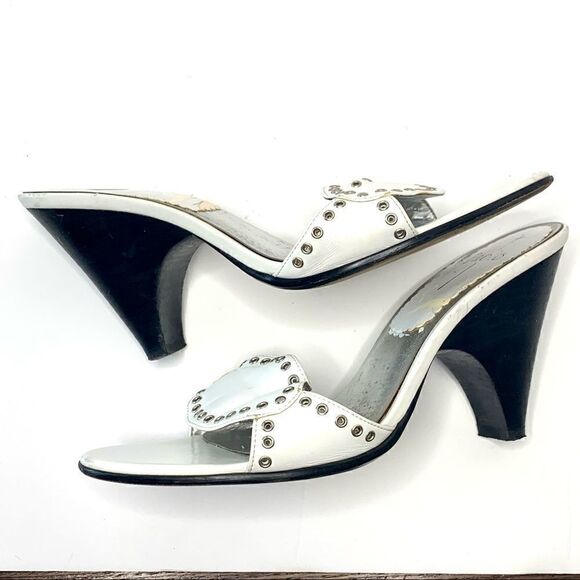 White & Black Linea Paola Riveted Wedge Sandals - Picture 1 of 8